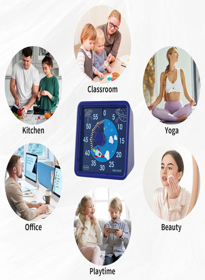 سيكورا مؤقت سيكورا المرئي لمدة 60 دقيقة للأطفال، ساعات توقيت، مؤقت عد تنازلي للمكتب والمطبخ، مؤقت للفصول الدراسية للأطفال، أداة صامتة لإدارة الوقت (أزرق داكن وأزرق داكن) - Image 4
