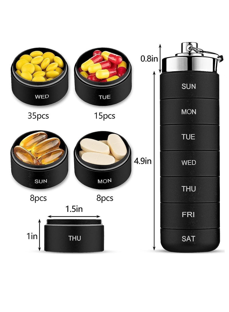 كابتن تيك Metal Pill Organizer, Weekly Stackable Waterproof Travel Pill Box Travel Hiking 7 Day Pill Box Case Date Display, Large Compartment to Hold Pills Vitamins Capsules, Fish Oil, Supplements Black - Image 2