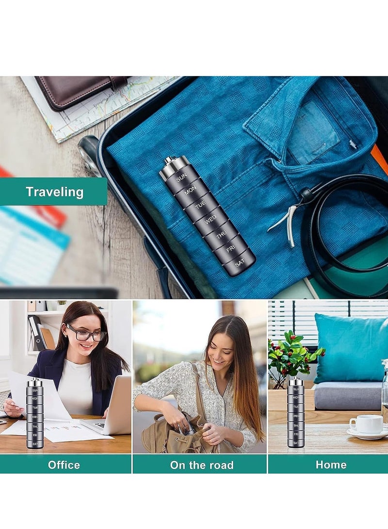 كابتن تيك Metal Pill Organizer, Weekly Stackable Waterproof Travel Pill Box Travel Hiking 7 Day Pill Box Case Date Display, Large Compartment to Hold Pills Vitamins Capsules, Fish Oil, Supplements Black - Image 3