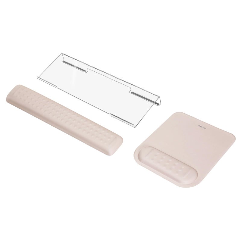 MOSISO Computer Keyboard StandWrist Rest Support for Keyboard Mouse Pad Set Ergonomic Massage Wrist Rest Set Easy Typing Working Acrylic Clear Stand for Office Home Apricot - Image 2