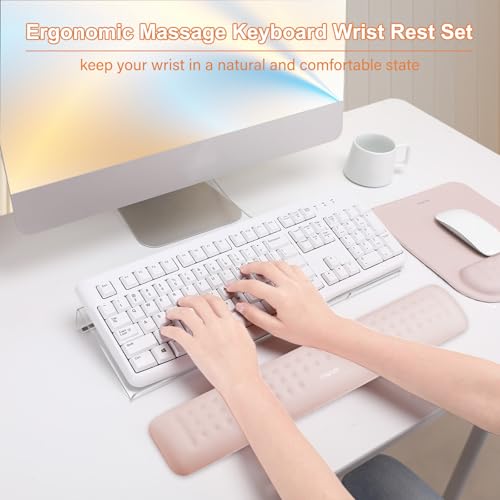 MOSISO Computer Keyboard StandWrist Rest Support for Keyboard Mouse Pad Set Ergonomic Massage Wrist Rest Set Easy Typing Working Acrylic Clear Stand for Office Home Apricot - Image 3