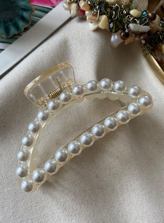 Radhya Accessories Pearl Hair Claws for Women & Girls (Pack of 2) Gloss finish Claw Clutchers Pearl Acrylic Hair Clips for Korean Hair Clips Gift - Image 1