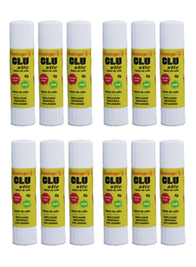 Flamingo Clu Stick High Viscosity Glue Stick, 8 gm, 12 Pieces Value Pack - Image 1