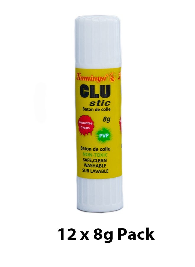 Flamingo Clu Stick High Viscosity Glue Stick, 8 gm, 12 Pieces Value Pack - Image 2