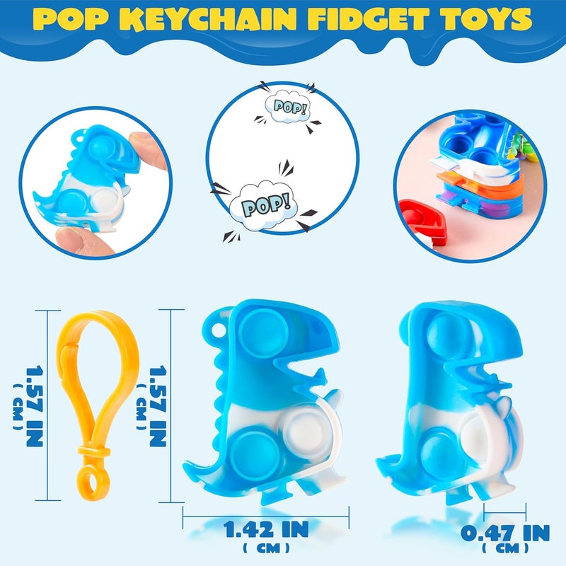 JOYIN Pack of 30 (Dino) Pop Keychains, Mini Fidget Toy, Party Favors for Children from 4-8, Popit Keychain for Kids Boys Girls Party Bags Children's Birthday Party Bag - Image 3