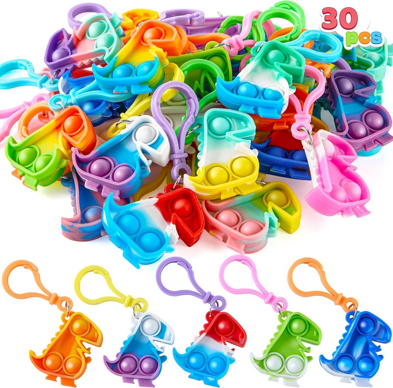 JOYIN Pack of 30 (Dino) Pop Keychains, Mini Fidget Toy, Party Favors for Children from 4-8, Popit Keychain for Kids Boys Girls Party Bags Children's Birthday Party Bag - Image 1