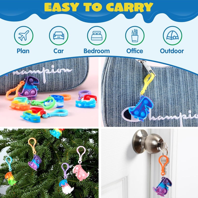JOYIN Pack of 30 (Dino) Pop Keychains, Mini Fidget Toy, Party Favors for Children from 4-8, Popit Keychain for Kids Boys Girls Party Bags Children's Birthday Party Bag - Image 5