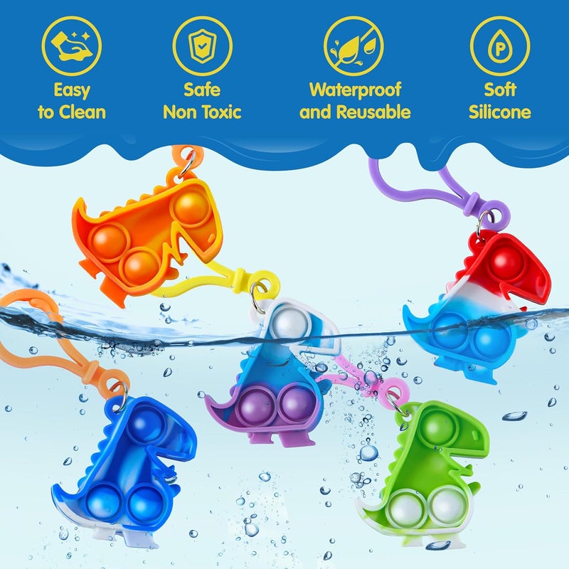 JOYIN Pack of 30 (Dino) Pop Keychains, Mini Fidget Toy, Party Favors for Children from 4-8, Popit Keychain for Kids Boys Girls Party Bags Children's Birthday Party Bag - Image 4
