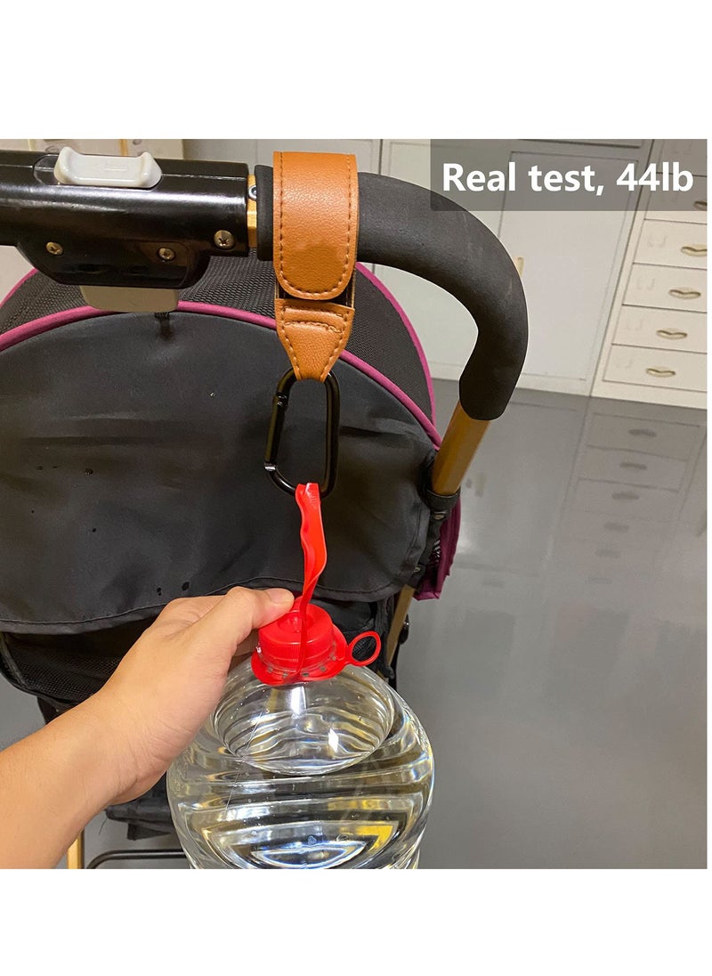 SYOSI Baby Stroller Hooks Bag Hooks for Hanging Diaper Bags Multipurpose Velcro Hooks for Grocery Shopping Bags Premium Vegan Leather Pram Straps 2 Pcs, Brown  - Image 5