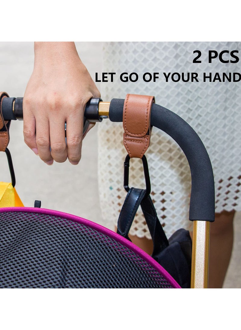 SYOSI Baby Stroller Hooks Bag Hooks for Hanging Diaper Bags Multipurpose Velcro Hooks for Grocery Shopping Bags Premium Vegan Leather Pram Straps 2 Pcs, Brown  - Image 4