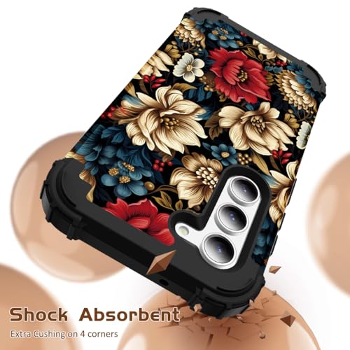 SleekCover for Galaxy S23 Plus Case,3 in 1 Floral Pattern Heavy Duty Shockproof Protection Soft Silicone Rubber Bumper+Hard Plastic Protective Cover for Samsung Galaxy S23 Plus 6.6",Black Flower - Image 4