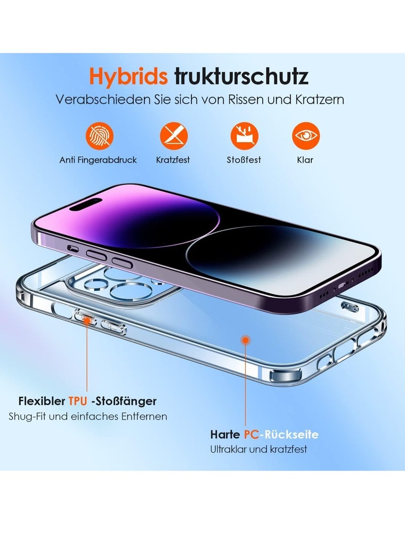 ELTRAZONE [3 in 1 Camera Protection Case for iPhone 14 pro max 6.7" [Long Lasting Clarity] [Military Grade Shockproof], 1 Phone Case + 2 Glass Screen Protector, Protective Hard Back Slim Cover - Clear - Image 5