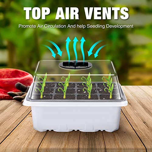 Delxo 10 Pack Seed Starter Kit with Humidity Domes - 120 Cells Seedling Trays with Adjustable Vents & Base - Reusable Plant Germination Trays for Seed Starting - Includes Plant Tags & Garden Tools - Image 3