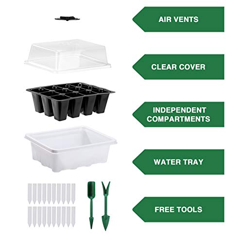 Delxo 10 Pack Seed Starter Kit with Humidity Domes - 120 Cells Seedling Trays with Adjustable Vents & Base - Reusable Plant Germination Trays for Seed Starting - Includes Plant Tags & Garden Tools - Image 2