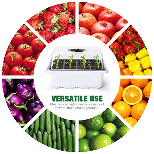 Delxo 10 Pack Seed Starter Kit with Humidity Domes - 120 Cells Seedling Trays with Adjustable Vents & Base - Reusable Plant Germination Trays for Seed Starting - Includes Plant Tags & Garden Tools - Image 5