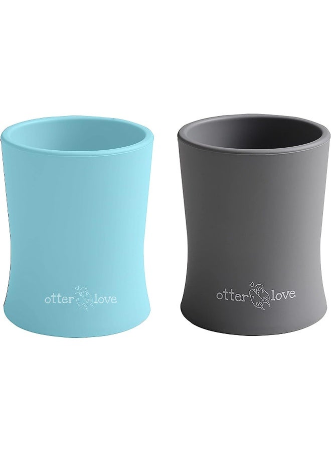 otterlove Silicone Baby & Toddler Training Cup - Pediatric OT Approved - 100% Platinum Pure LFGB Silicone - Unbreakable - Plastic Free - Tiny Cup Perfect for Baby Led Weaning (2 Pack - Blue + Smoke) - Image 1