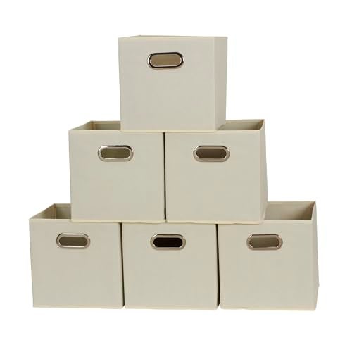 Household Essentials 82-1 Foldable Fabric Storage Bins | Set of 6 Cubby Cubes with Handles | Natural - Image 1