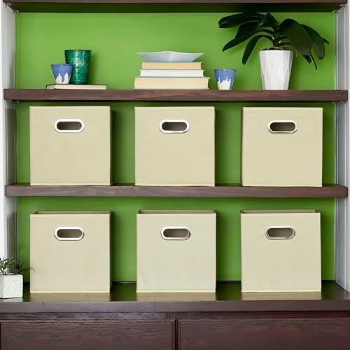 Household Essentials 82-1 Foldable Fabric Storage Bins | Set of 6 Cubby Cubes with Handles | Natural - Image 2