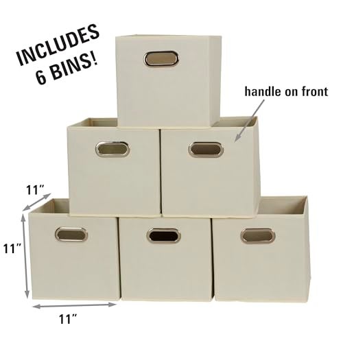 Household Essentials 82-1 Foldable Fabric Storage Bins | Set of 6 Cubby Cubes with Handles | Natural - Image 3