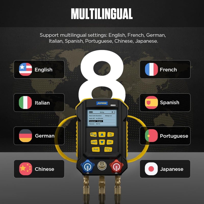 Autool Digital Manifold Gauge,HVAC 95 Refrigerant Recharge Kit,Vacuuming Hvac Gauges,HVAC Pressure,Air Tightness Test,HVAC Digital Gauges Compatible with R1234YF R134A and R404A Refrigerants, LM160 - Image 3