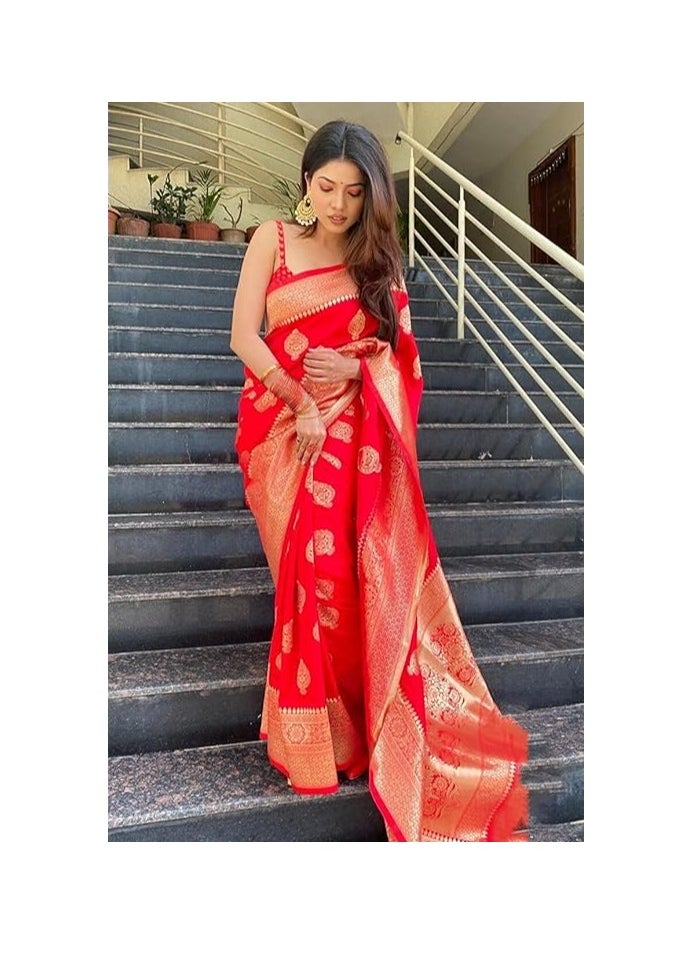 Accessorize Kingdom - Women's Pure Kanjivaram Silk Saree Banarasi Silk Saree With Blouse Piece (paithani Pari122) - Image 1