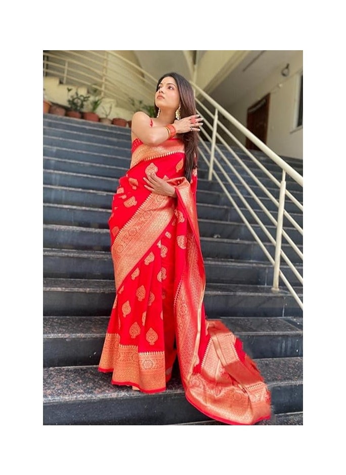 Accessorize Kingdom - Women's Pure Kanjivaram Silk Saree Banarasi Silk Saree With Blouse Piece (paithani Pari122) - Image 1