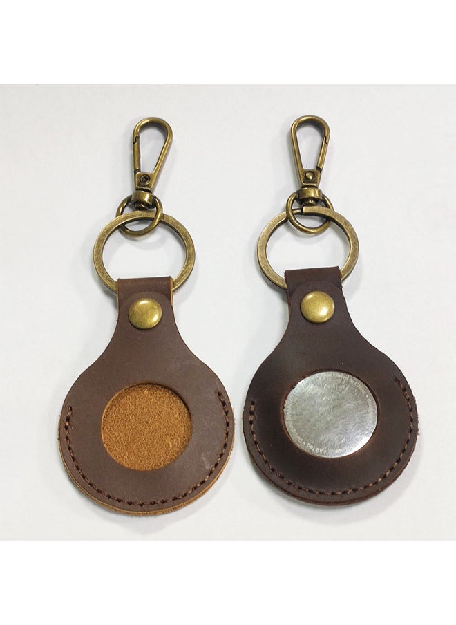 Generic - Spot For Apple AirTag Leather Case Airtags Cowhide Protective Case Airtags Locator Keychain-Color:Brown-Applicable Model:AirTag - Image 1