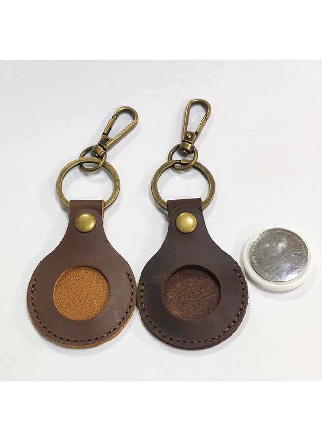Generic - Spot For Apple AirTag Leather Case Airtags Cowhide Protective Case Airtags Locator Keychain-Color:Brown-Applicable Model:AirTag - Image 1
