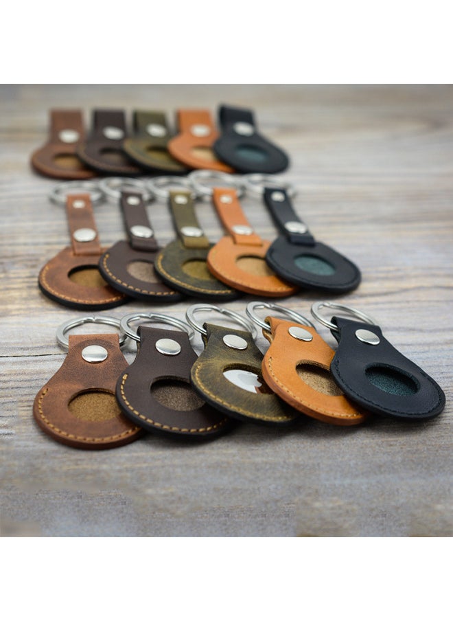 Generic - Spot For Apple AirTag Leather Case Airtags Cowhide Protective Case Airtags Locator Keychain-Color:Brown-Applicable Model:AirTag - Image 1