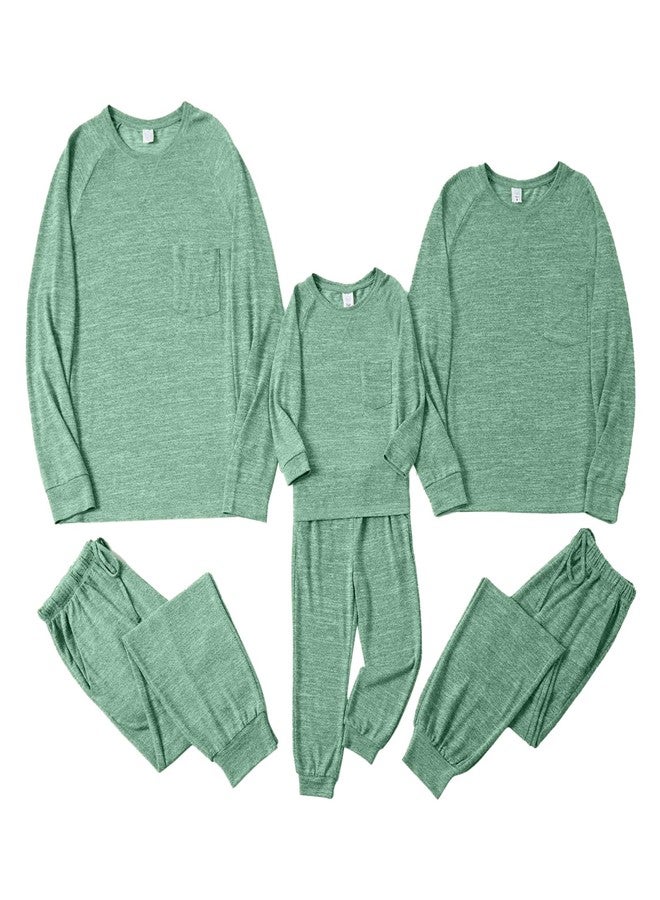 IFFEI Family Matching Pajamas Sets 2 Piece Lounge Set Long Sleeve Soft Loungewear Sleepwear Joggers with Pockets 2T Green - Image 3