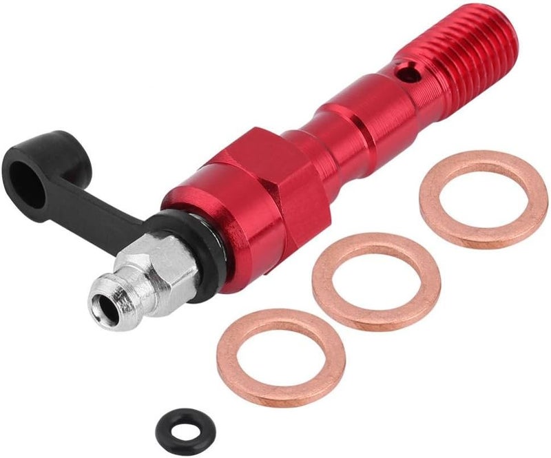 Aramox Banjo Bolt, Motorcycle M10 x 1.25mm Brake Cylinder Caliper Screw Banjo Bolt Bleed Valve Nipple Washers Dust Universal (Red) - Image 1