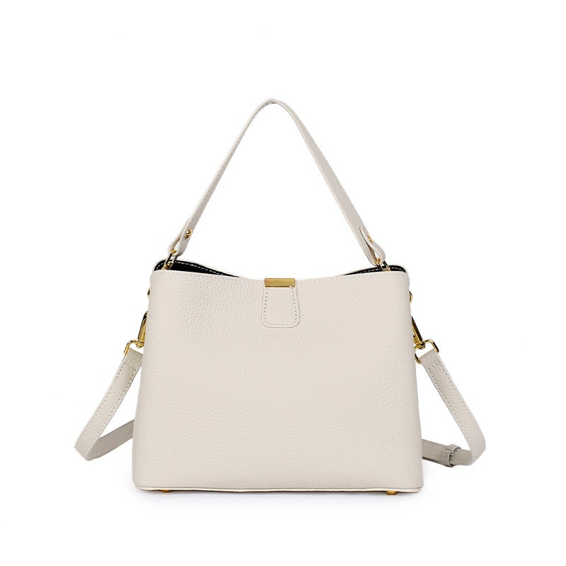 Genuine Leather Bucket Bag – Women's Medium Capacity Crossbody Handbag - Image 1