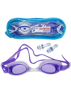 WATER WORLD DZ-1600 Anti-Fog Swimming Goggles With Ear Plugs, Purple 