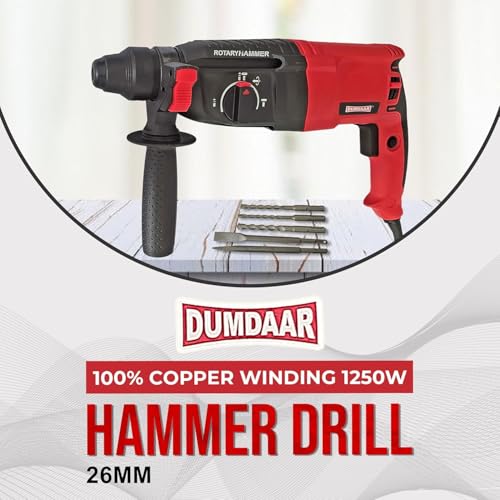INDITRUST DUMDAAR DM26 1250W 26mm Hammer Machine with 5pc hammer bit and accessories Rotary Hammer Drill (RED) 100% Copper Winding - Image 2