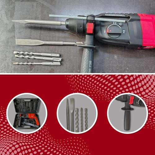 INDITRUST DUMDAAR DM26 1250W 26mm Hammer Machine with 5pc hammer bit and accessories Rotary Hammer Drill (RED) 100% Copper Winding - Image 3