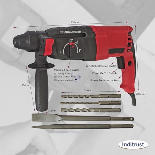 INDITRUST DUMDAAR DM26 1250W 26mm Hammer Machine with 5pc hammer bit and accessories Rotary Hammer Drill (RED) 100% Copper Winding - Image 4