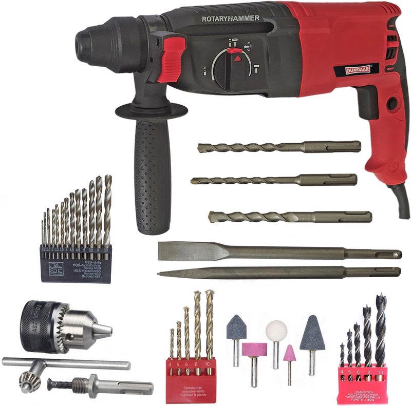 INDITRUST DUMDAAR DM26 1250W 26mm Hammer Machine with 5pc hammer bit and accessories Rotary Hammer Drill (RED) 100% Copper Winding - Image 1