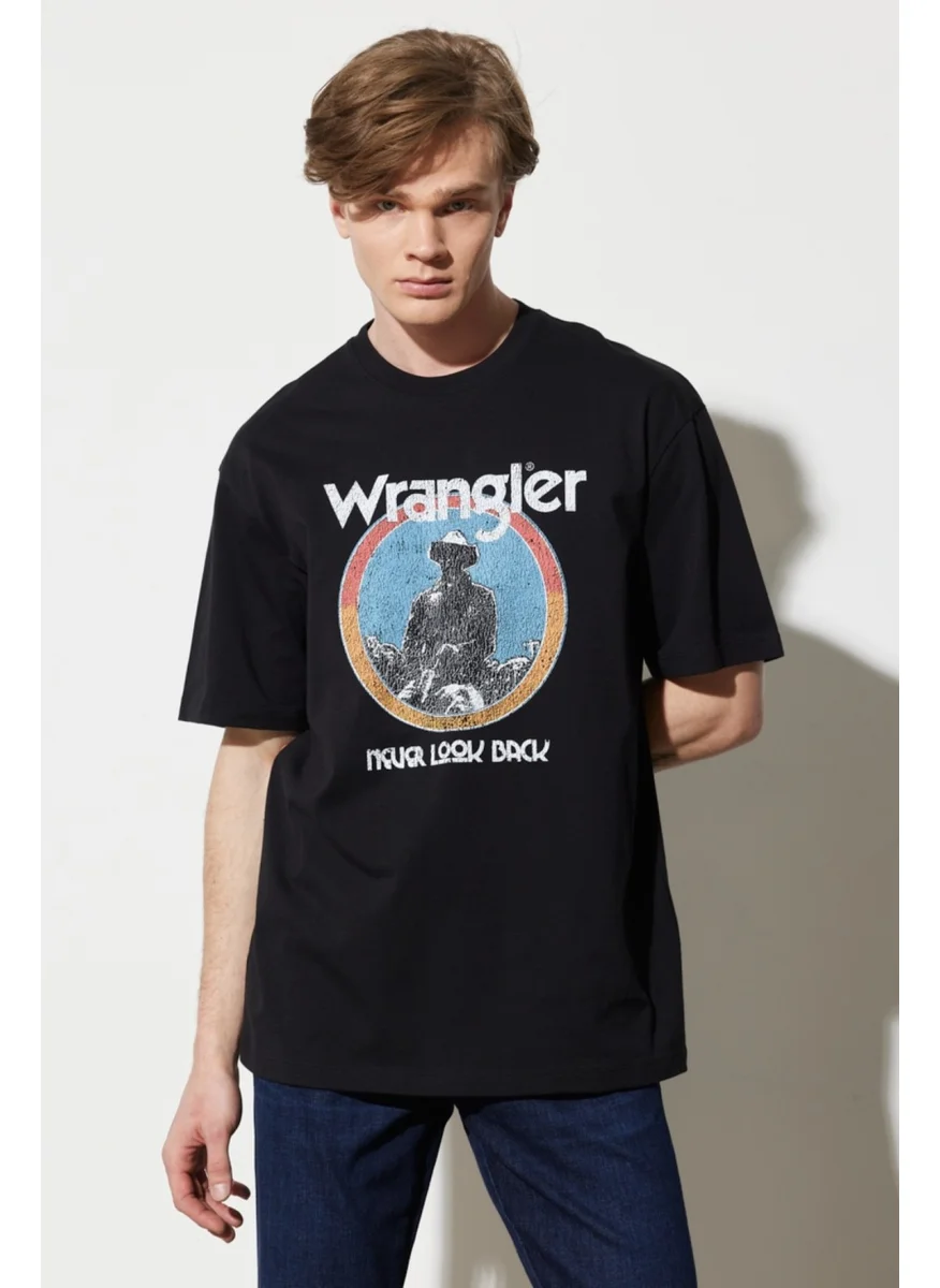 رانجلر Men's Black Crew Neck T-Shirt