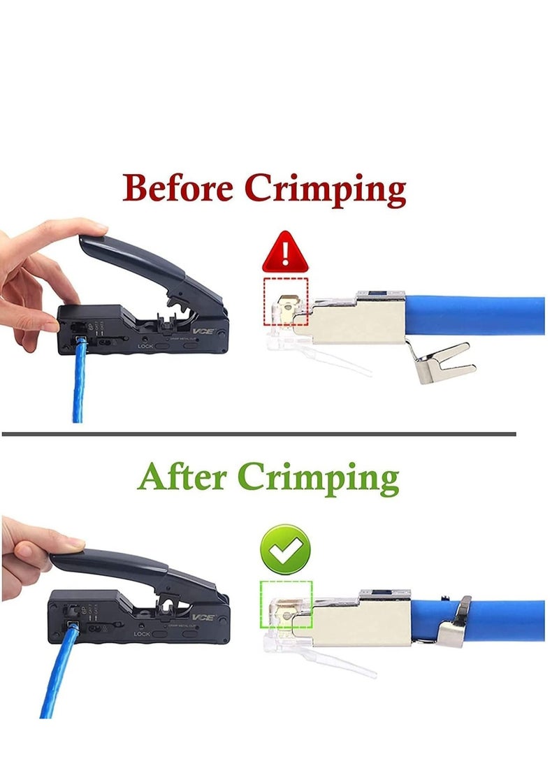 DKURVE - RJ45 Pass Through Crimping Tool Bundle with 10-Pack Cat7 Cat6A RJ45 Pass Through Connectors with Strain Relief Boots - Image 1