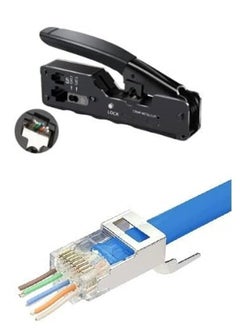 RJ45 Pass Through Crimping Tool Bundle with 10-Pack Cat7 Cat6A RJ45 Pass Through Connectors with Strain Relief Boots