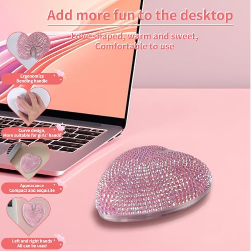 elec Space Wireless Bluetooth Mouse, Rechargeable Silent and Stylish Heart-Shaped Mouse for Laptop, PC - 10m Range (Pink) - Image 5
