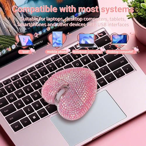 elec Space Wireless Bluetooth Mouse, Rechargeable Silent and Stylish Heart-Shaped Mouse for Laptop, PC - 10m Range (Pink) - Image 4