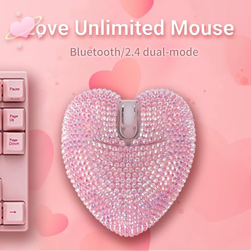elec Space Wireless Bluetooth Mouse, Rechargeable Silent and Stylish Heart-Shaped Mouse for Laptop, PC - 10m Range (Pink) - Image 3