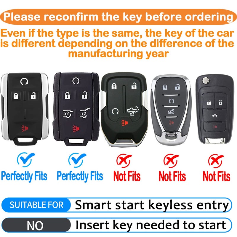Sindeda for Chevrolet Key Fob Cover With Keychain Full Protection Key Shell Key Case Compatible with Silverado Suburban Tahoe Colorado GMC Sierra Yukon Canyon-Dark Black - Image 2