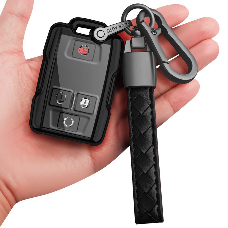 Sindeda for Chevrolet Key Fob Cover With Keychain Full Protection Key Shell Key Case Compatible with Silverado Suburban Tahoe Colorado GMC Sierra Yukon Canyon-Dark Black - Image 1
