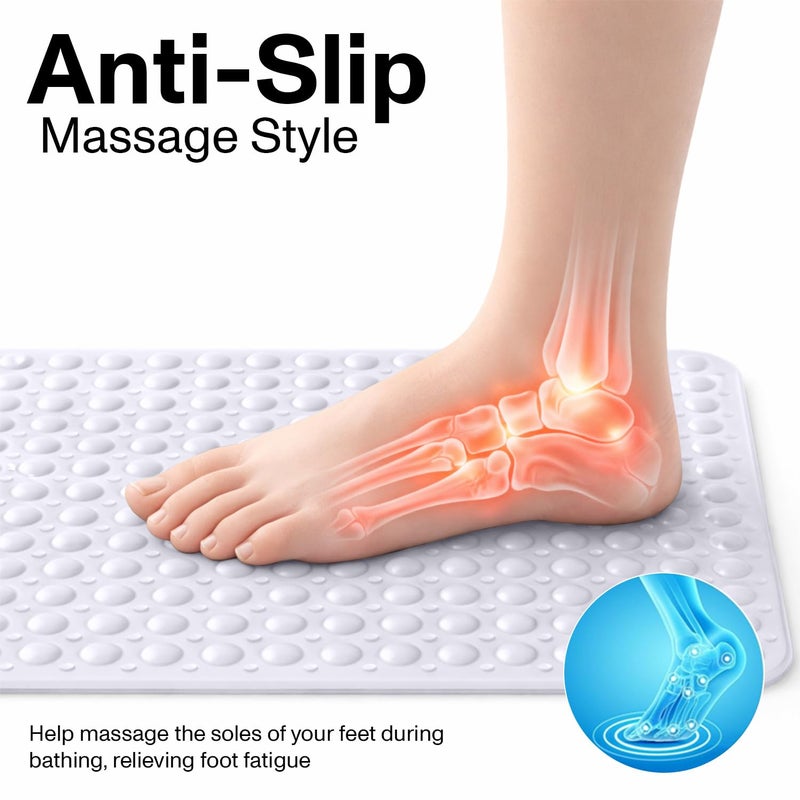 MOONLIGHT20015 Shower Bath Mat Non Slip Anti Mould & Mildew with Strong Suction Cups Grip and Drain Holes Soft Rubber Shower Mats - PVC Bathroom Mat Machine Washable (100x40cm, White) - Image 4