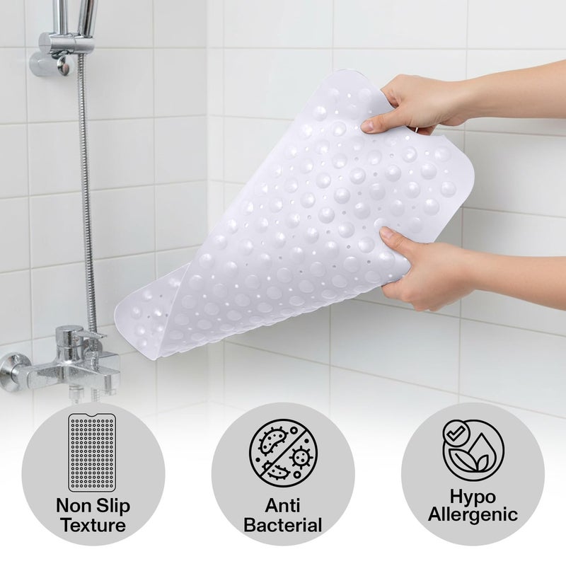 MOONLIGHT20015 Shower Bath Mat Non Slip Anti Mould & Mildew with Strong Suction Cups Grip and Drain Holes Soft Rubber Shower Mats - PVC Bathroom Mat Machine Washable (100x40cm, White) - Image 3