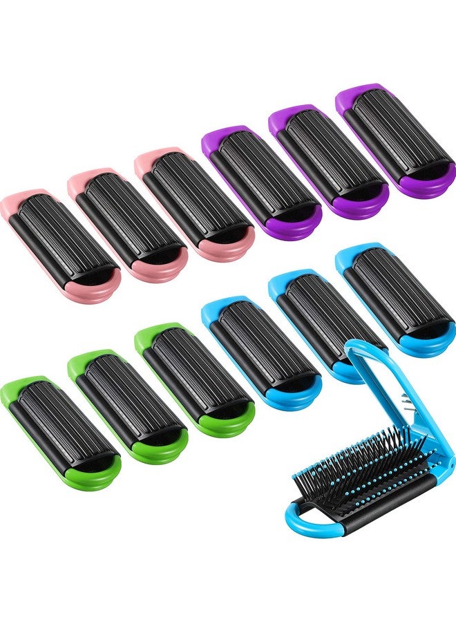 Queekay 12 Pcs Travel Hair Brush Portable Folding Hair Brush With Mirror Mini Compact Hair Comb Collapsible Pocket Brush For Family Travel Purse Gift (Purple Pink Blue Green) - Image 1