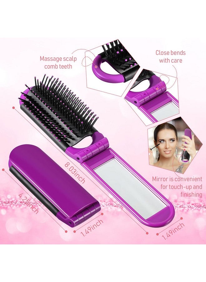 Queekay 12 Pcs Travel Hair Brush Portable Folding Hair Brush With Mirror Mini Compact Hair Comb Collapsible Pocket Brush For Family Travel Purse Gift (Purple Pink Blue Green) - Image 4
