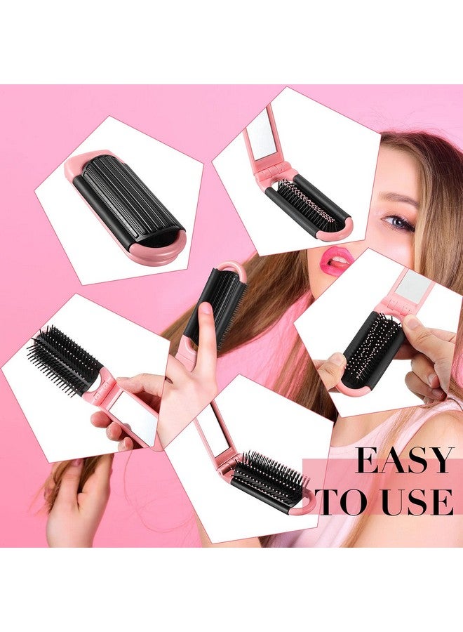 Queekay 12 Pcs Travel Hair Brush Portable Folding Hair Brush With Mirror Mini Compact Hair Comb Collapsible Pocket Brush For Family Travel Purse Gift (Purple Pink Blue Green) - Image 2